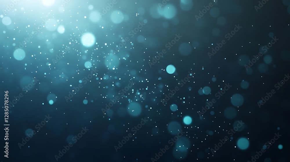 Poster soft blue bokeh effect with shimmering particles against a dark background.