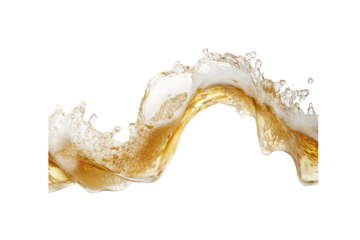 A frosty glass being filled with golden beer, forming a bubbly froth on top as the liquid cascades, captured in a wave curve formation.