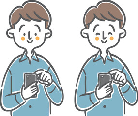 スマホを操作する男性　上半身　ベクター