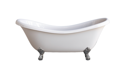 Elegant white bathtub design with ornate feet on transparent background