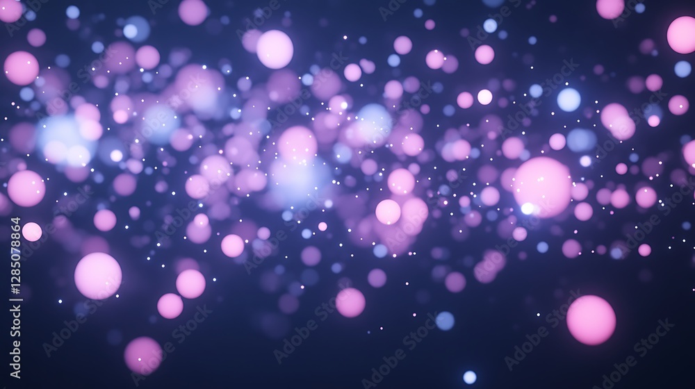 Poster abstract colorful bokeh background with pink and blue light spots on a dark backdrop.