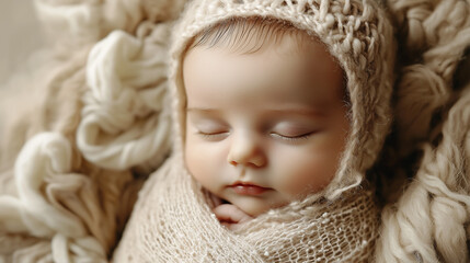 A newborn baby wrapped in a soft blanket, embodying innocence and new beginnings.