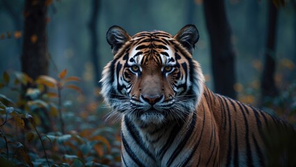 Intense gaze of a Wild Bengal Tiger (Panthera Tigris Tigris) captured in Ranthambore National Park, India