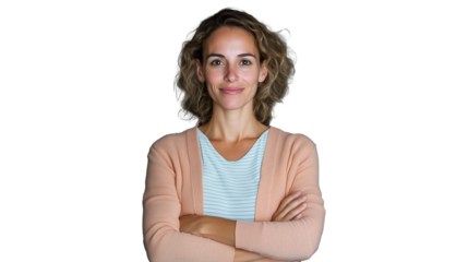 Confident woman with crossed arms on transparent background