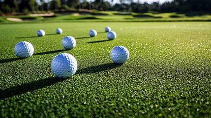 Naklejka premium Golf Balls on a Putting Green: A Perfect Day for Golf