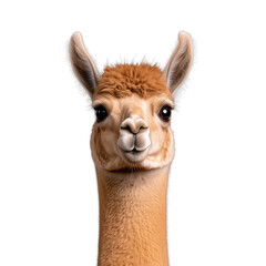 Fototapeta premium Adorable llama portrait on transparent background showcasing expressive features and soft fur