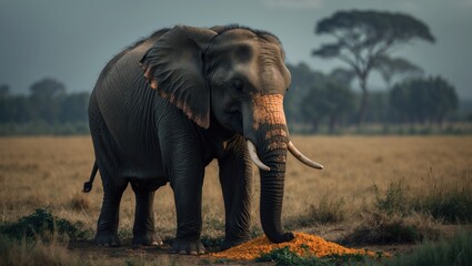 Fototapeta premium An Elephant Eating in a Field