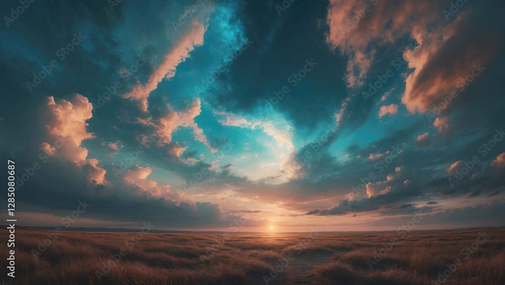 Poster surreal depiction of a sky with a concept of thinking beyond conventional boundaries.