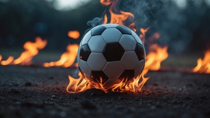 Fototapeta premium Burning soccer ball racing through flames