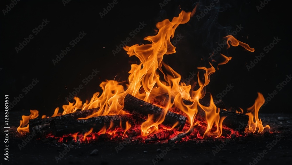 Poster abstract fiery texture of flames against a dark backdrop. dynamic fire movement frame. design textur