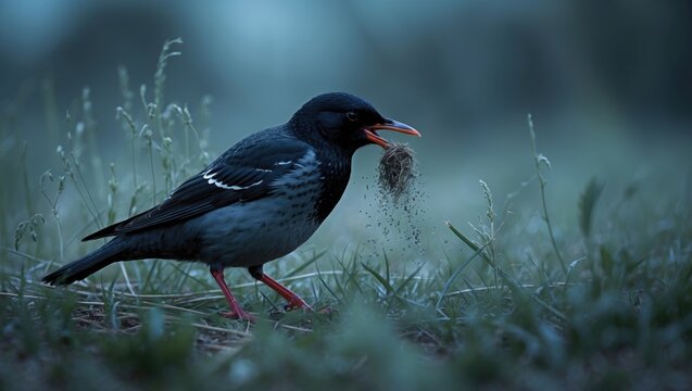 European Starling (Sturnus vulgaris) foraging on the ground
