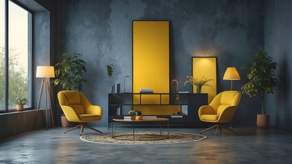 Chic yellow business image in modern wave design