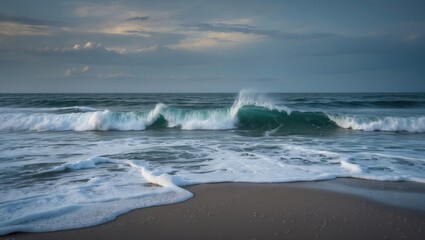 Scene of ocean waves crashing on the shore