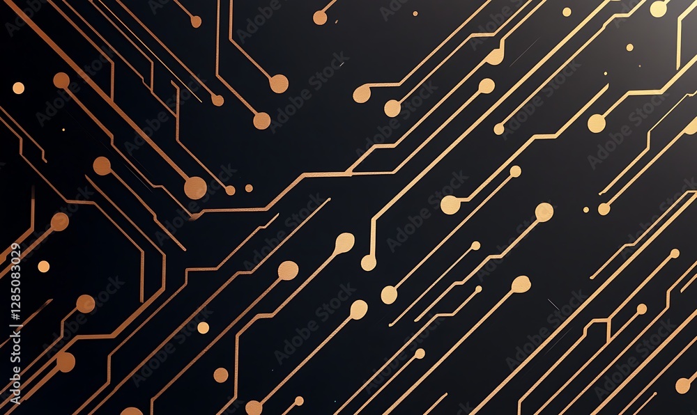 Poster Abstract circuit board design with copper patterns on a dark background.