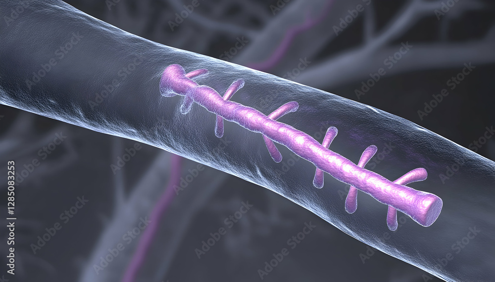 Poster detailed 3d rendering of a myelinated nerve fiber structure under magnification