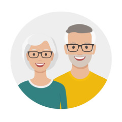 Obraz premium Smiling Elderly Couple Avatar in Flat Style
