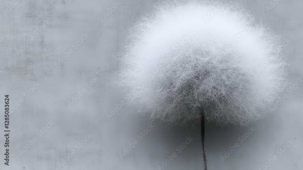 Poster white fluffy tree on gray background with subtle texture detail