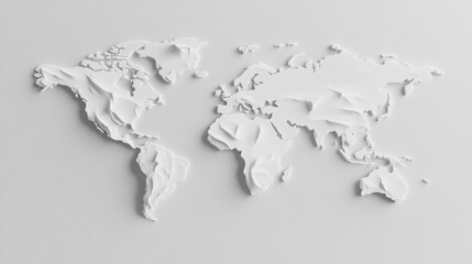 3D White World Map Depicts Global Geography for Education and Business Presentations.