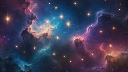 Fototapeta premium Colorful cosmic marble backdrop featuring a nebula and shining stars