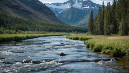 Serene flow of Hay River in Northwest Territories, Canada