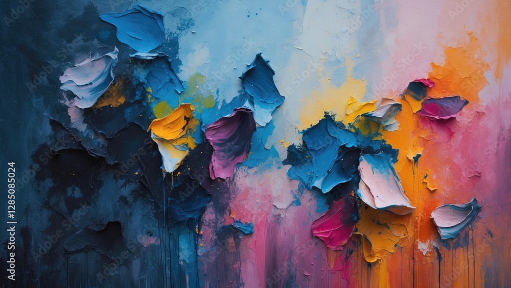 Poster vibrant artwork featuring images. contemporary wallpaper with a lively color palette. the background