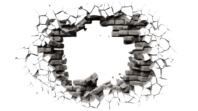 Hole in black brick wall