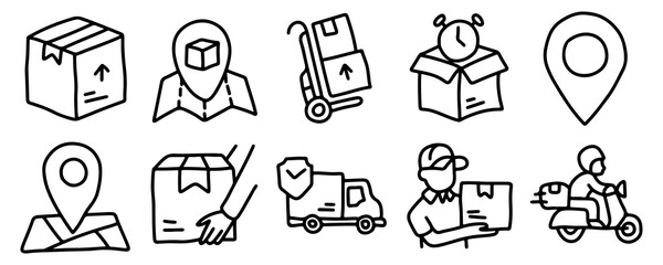 hand drawn delivery icon set