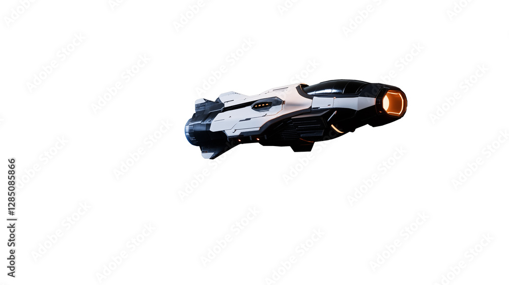 Poster futuristic spaceship design with sleek lines and glowing details on transparent background