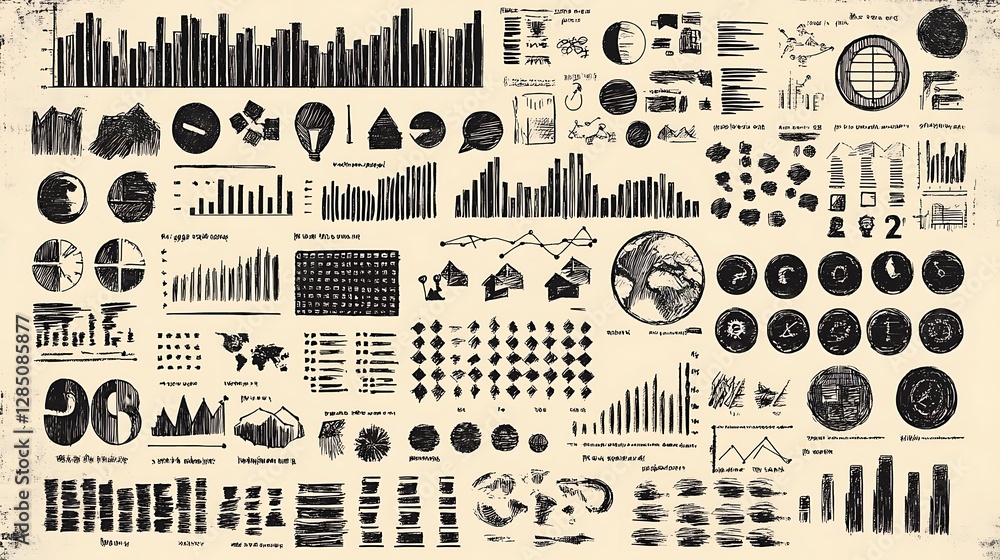 Aufkleber a collection of several hand drawn data charts and graphs