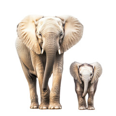 Fototapeta premium Adult and Young African Elephants Standing Together on White Background