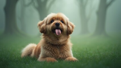 Fototapeta premium Adorable pup in a green setting