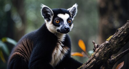 Obraz premium Male black lemur, Eulemur macaco, native to Madagascar