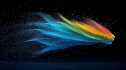 Colorful Abstract Representation of a Fast-Moving Feline Creature