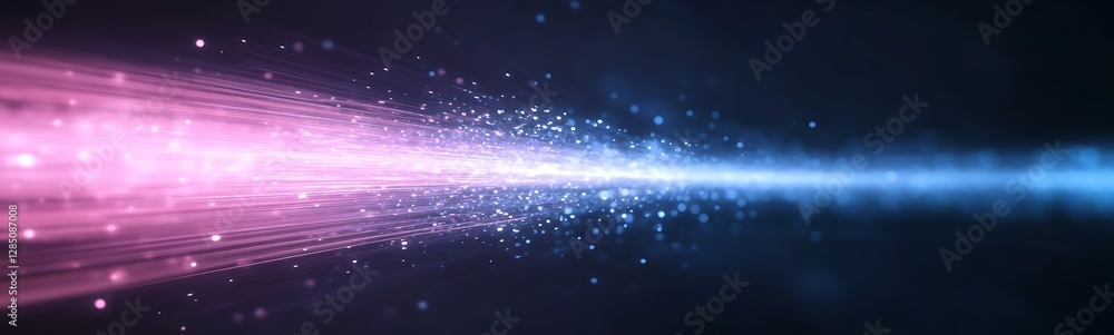 Poster Vibrant light trails blend pink and blue hues against a dark background, creating a dynamic visual effect.