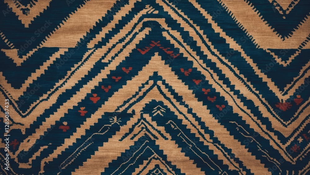 Poster seamless texture of a chevron-patterned rug with a grunge effect, featuring a bohemian style design 