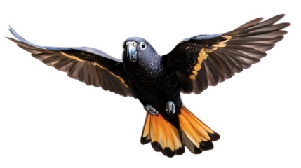 Black and Orange Bird in Flight with Transparent Background
