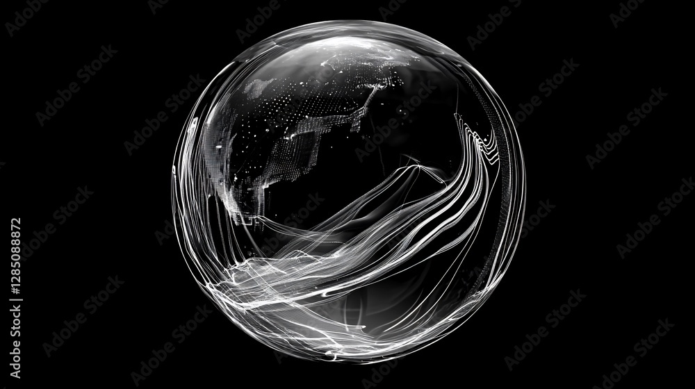 Poster abstract illuminated globe sphere with glowing lines against a black background