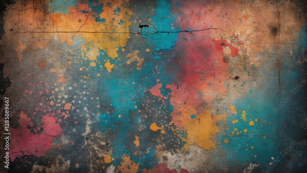 Poster textured background featuring a colorful abstract design with various grunge elements. it includes s