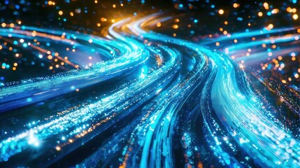 Obraz premium Abstract Digital Flow: Glowing Blue Fiber Optics