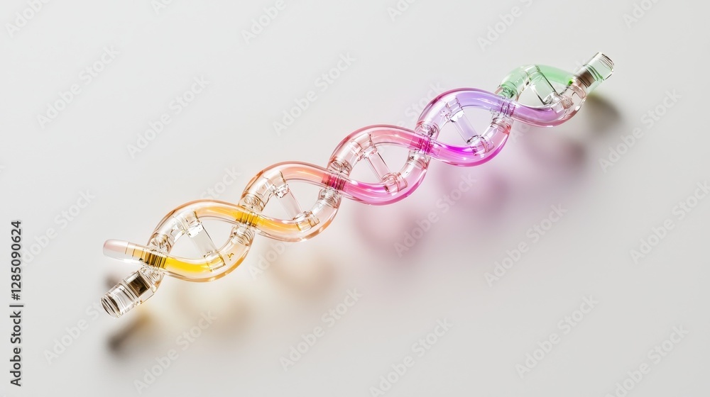 Poster a colorful model of a dna double helix, showcasing its structure and form with vibrant, translucent 