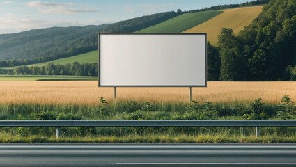 Obraz premium Large empty billboard display beside a highway with fields in the background