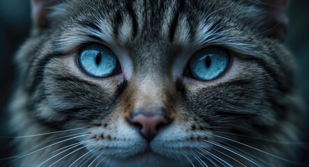 Detailed view of a cat's face and striking blue eyes