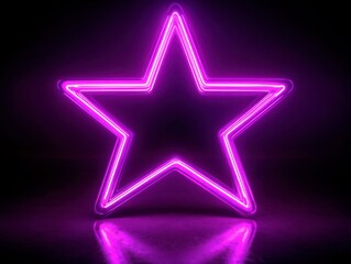 Obraz premium A vibrant neon purple star illuminates a dark background, creating a striking visual for entertainment, nightlife, and design projects.
