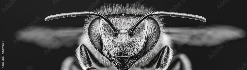 Poster close-up action of a bee nature high-resolution photography dark background macro view insect behavi