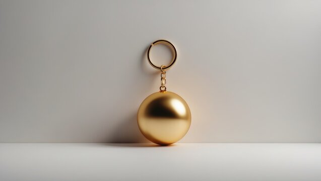 Design of a solitary golden keychain pendant. set against a plain white background. accessory for keys