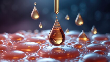 Nourishing oil droplets on skin cells. Serum seeps into layers and firms up loose skin tissues.