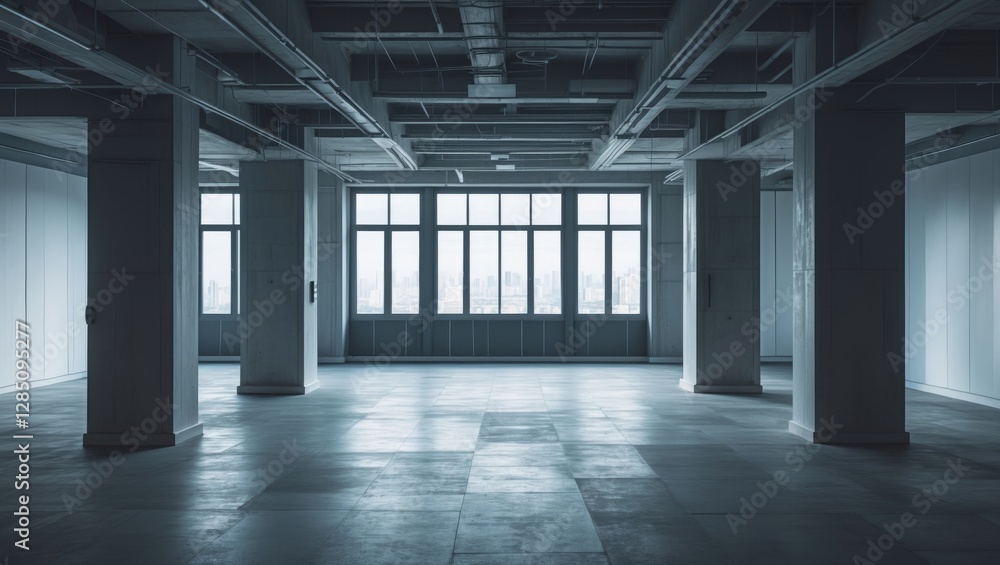 Aufkleber unoccupied modern office area. corridor of a tall building featuring a large window. image presented