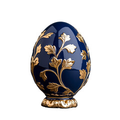 Ornate blue and gold decorative egg with transparent background