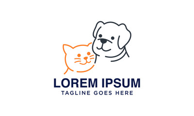 cute dog and cat premium line logo