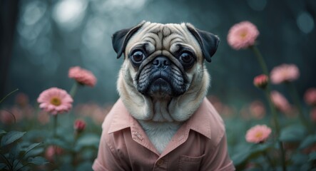 Pug dressed in an adorable shirt.